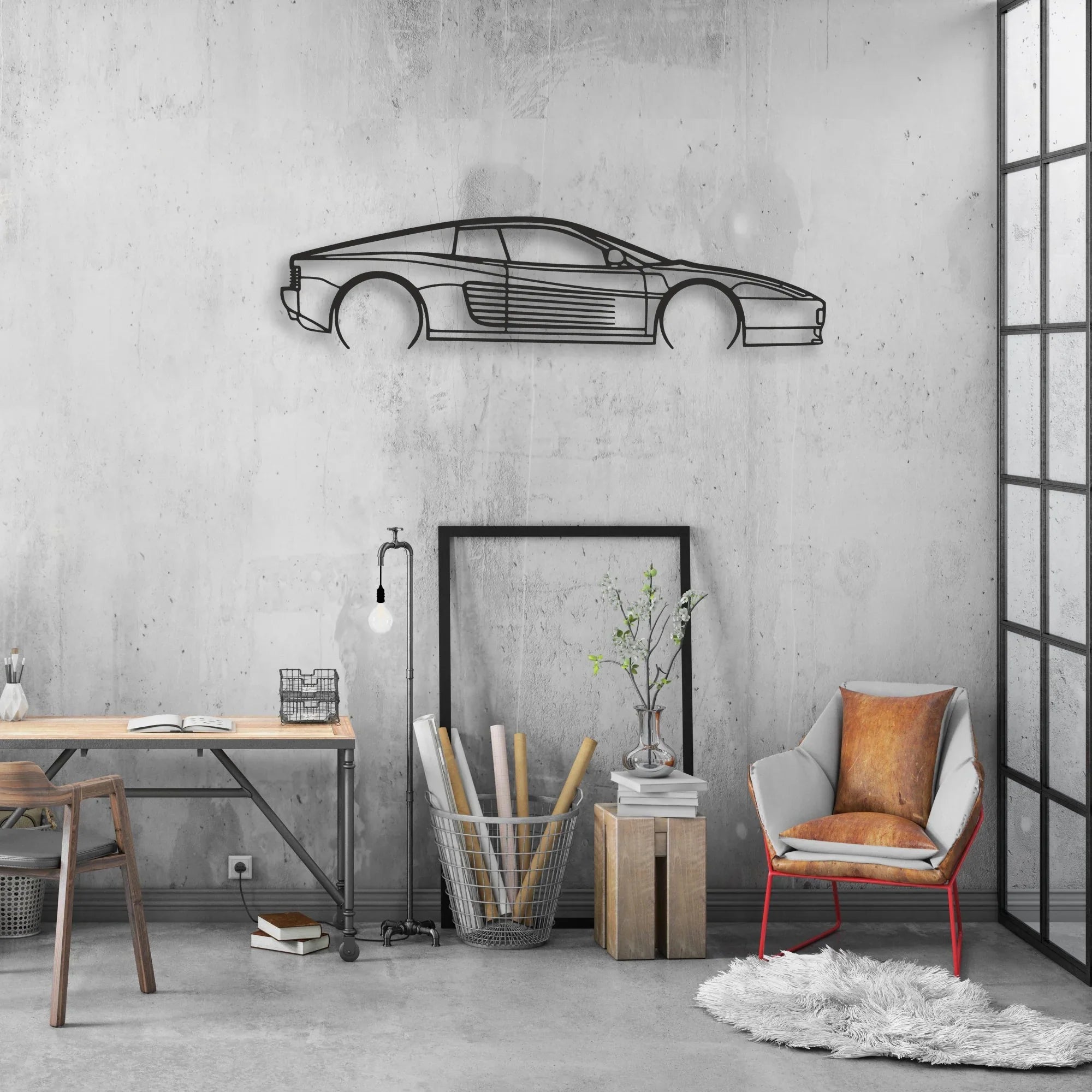 ferrari-testarossa Classic Silhouette Metal Wall Art - Automotive Garage Decor