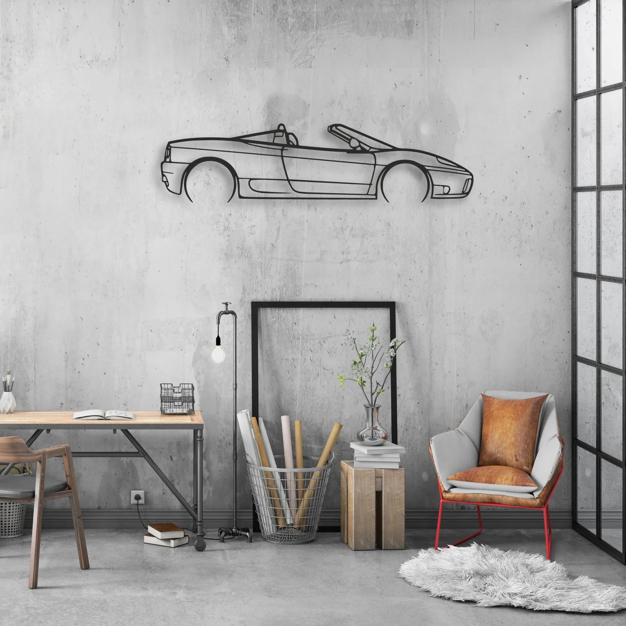 ferrari 360 spider Classic Silhouette Metal Wall Art - Automotive Garage Decor