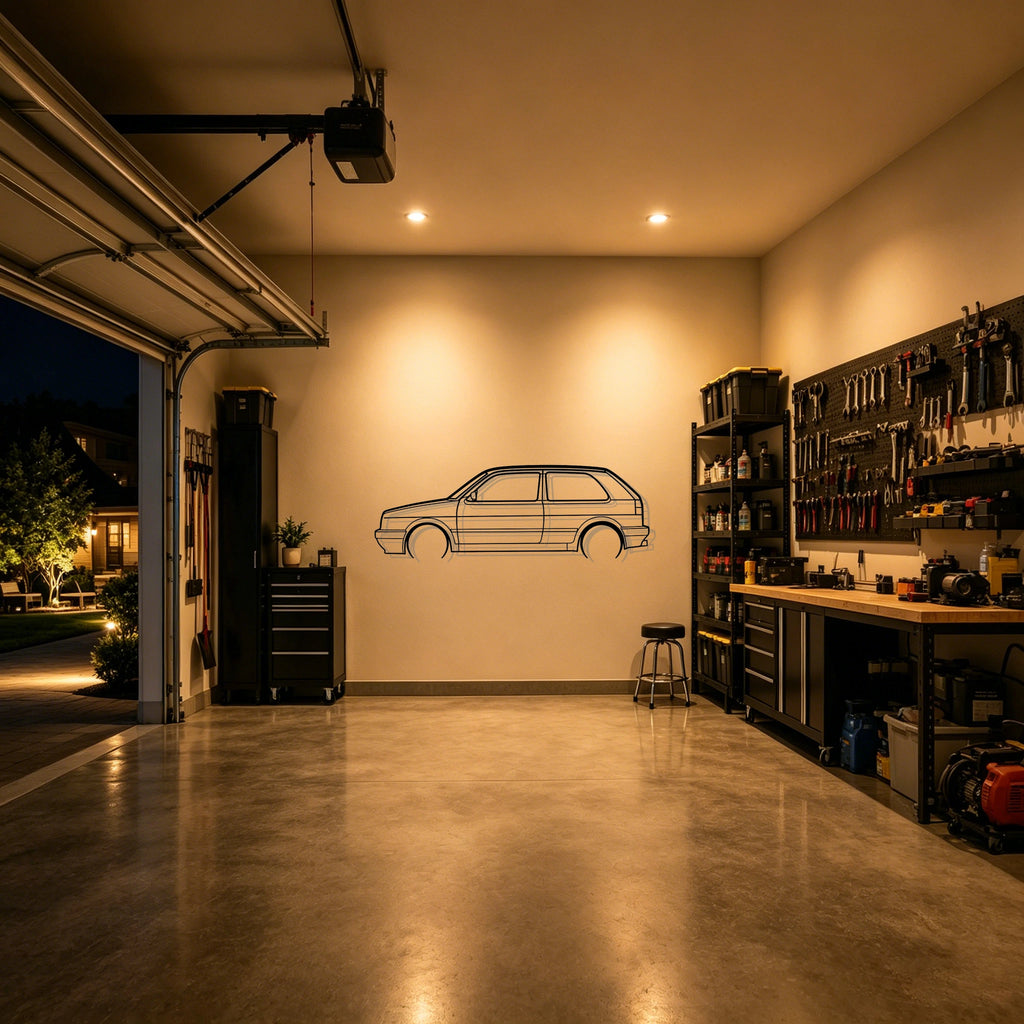 Golf MK2 GTI Detailed Silhouette Metal Wall Art - Classic Car Garage Decor
