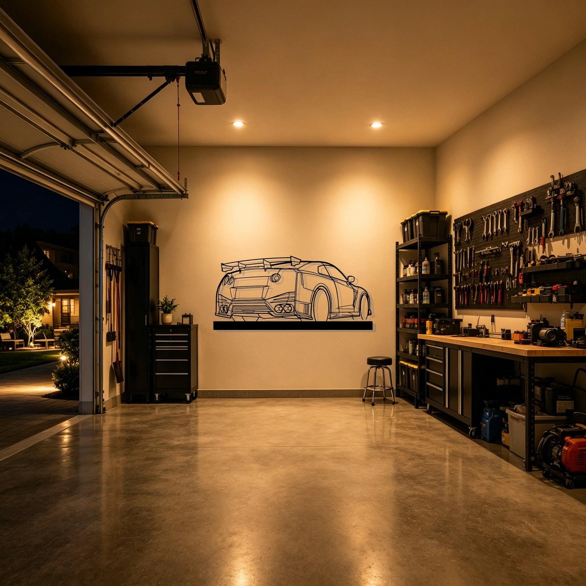 GTR Nismo Angle Silhouette Metal Art Stand - Classic Car Garage Decor