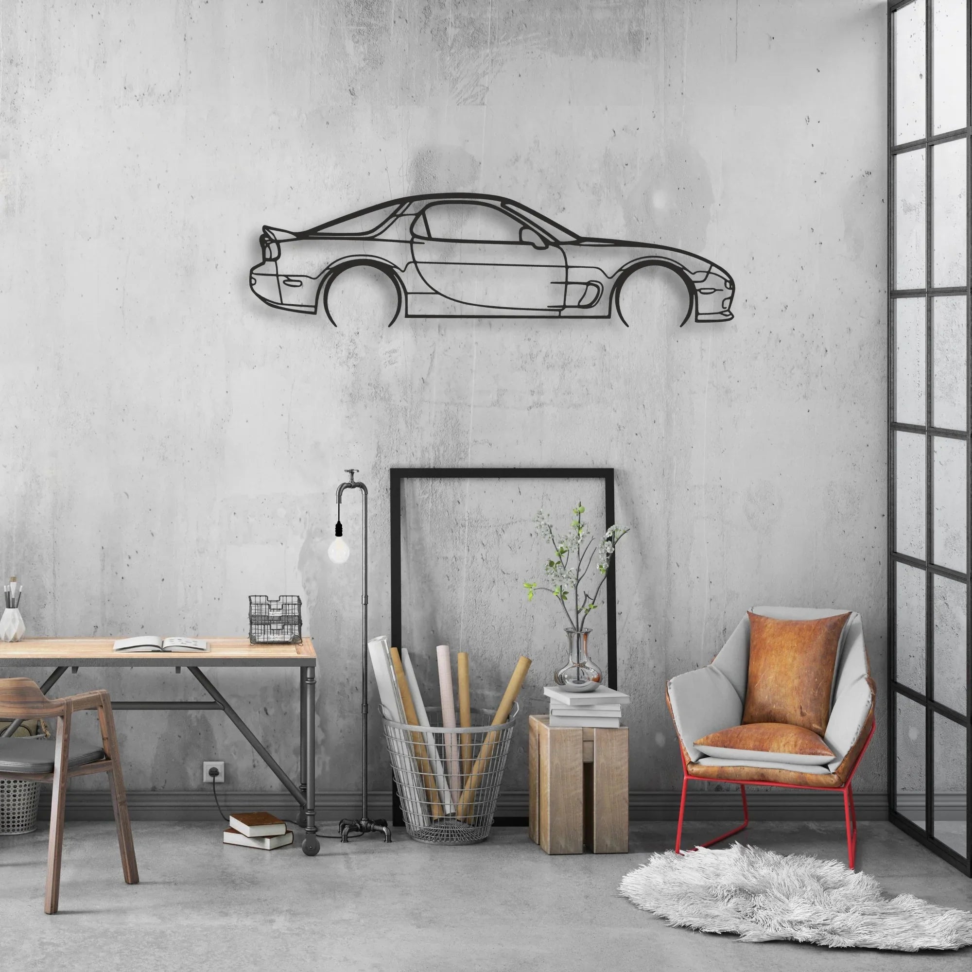 mazda rx7 Classic Silhouette Metal Wall Art - Automotive Garage Decor