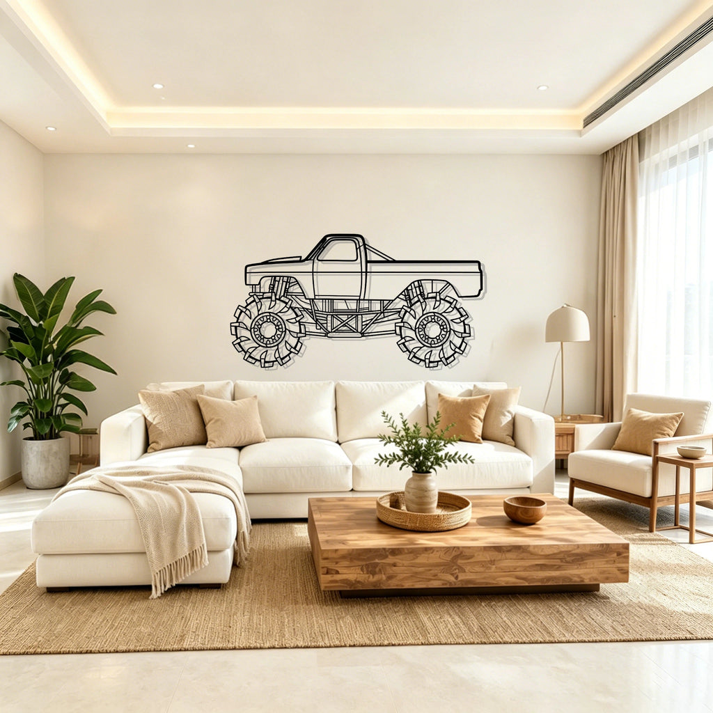 Mega Truck Detailed Silhouette Metal Wall Art - Classic Car Garage Decor