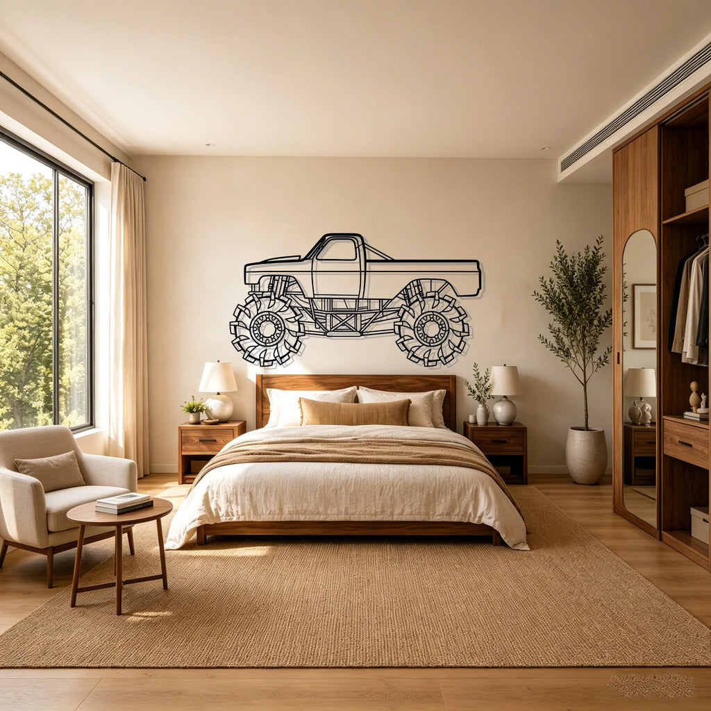Mega Truck Detailed Silhouette Metal Wall Art - Classic Car Garage Decor