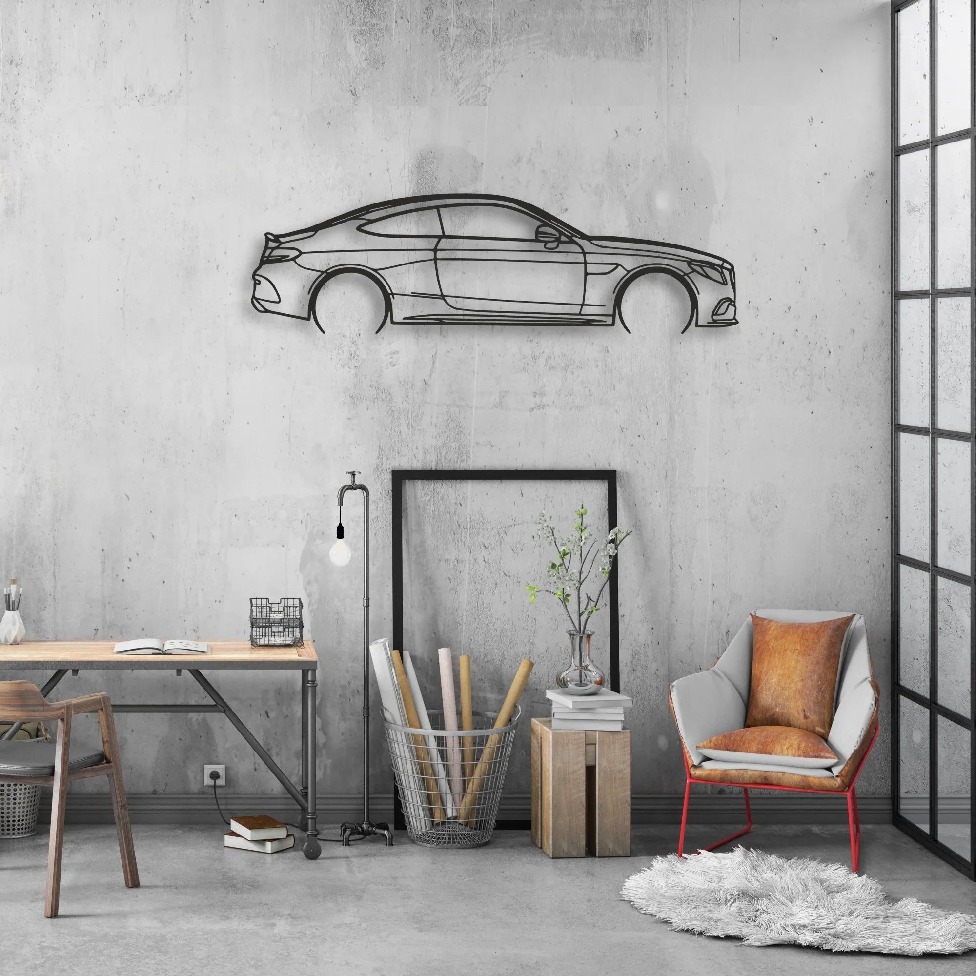 mercedes c300 coupe Classic Silhouette Metal Wall Art - Automotive Garage Decor