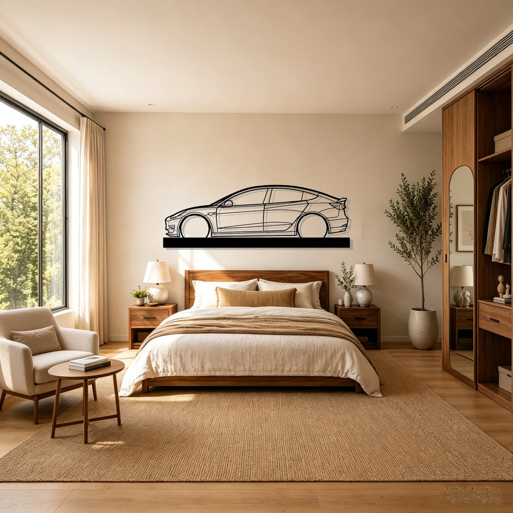 Model 3 Silhouette Metal Art Stand - Classic Car Garage Decor