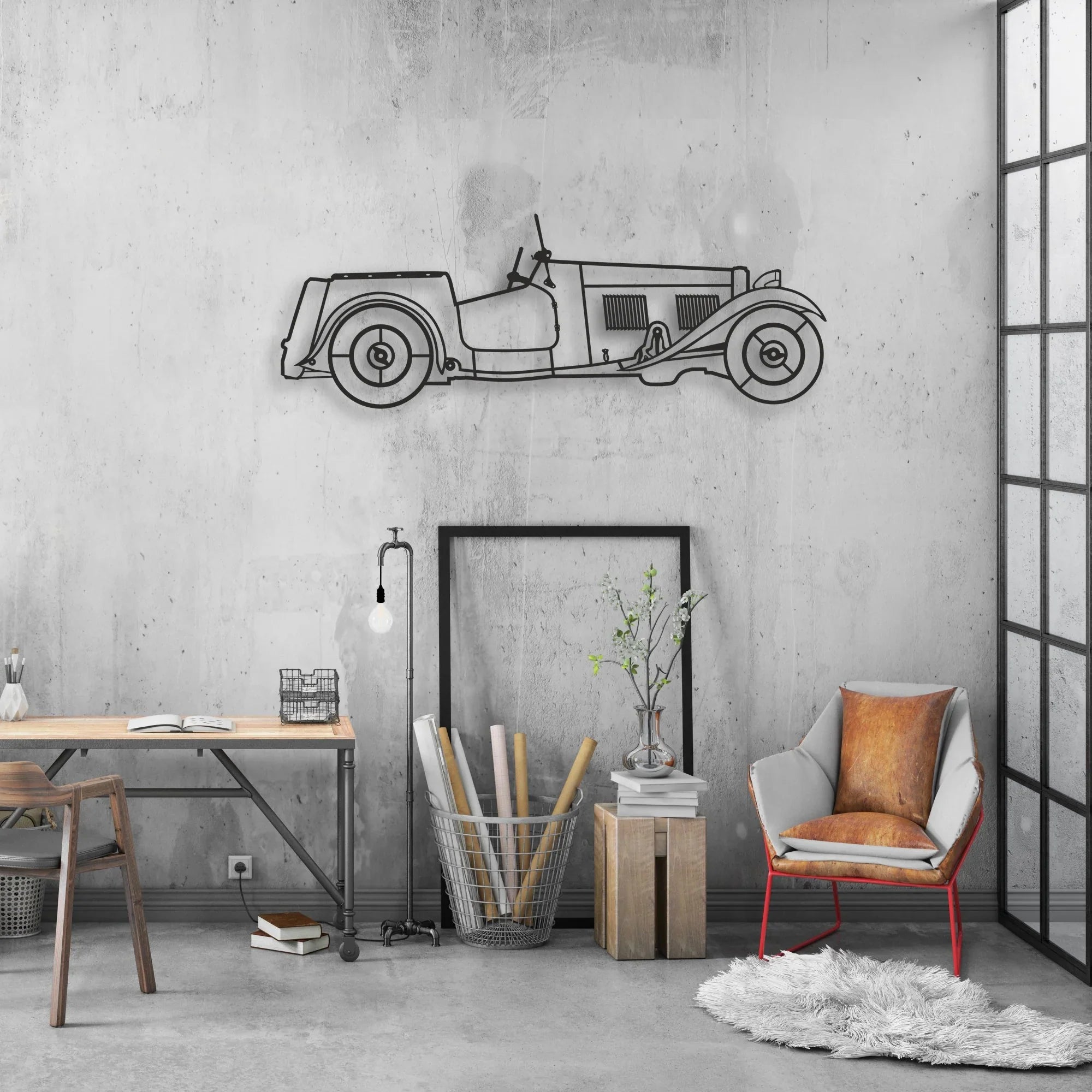 old classic car Classic Silhouette Metal Wall Art - Automotive Garage Decor