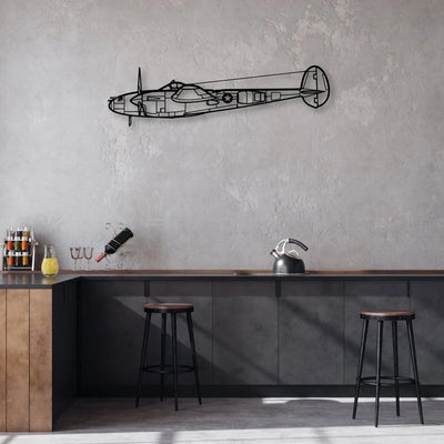P-38L Lightning 1945 Classic Aircraft Silhouette Metal Wall Art - Aviation Hangar Decor