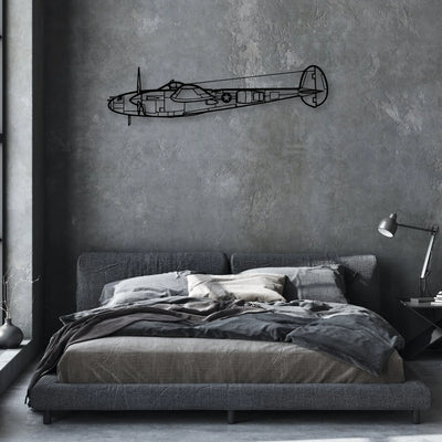 P-38L Lightning 1945 Classic Aircraft Silhouette Metal Wall Art - Aviation Hangar Decor