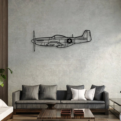 P51 Mustang Classic Aircraft Silhouette Metal Wall Art - Aviation Hangar Decor