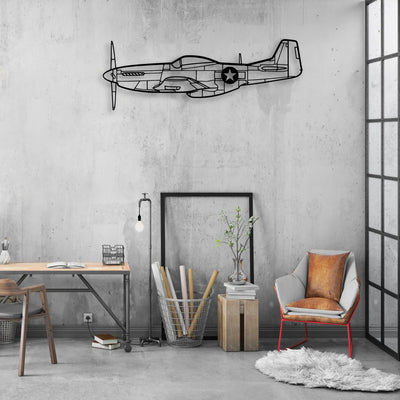 P51 Mustang Classic Aircraft Silhouette Metal Wall Art - Aviation Hangar Decor