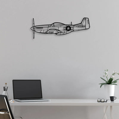 P51 Mustang Classic Aircraft Silhouette Metal Wall Art - Aviation Hangar Decor