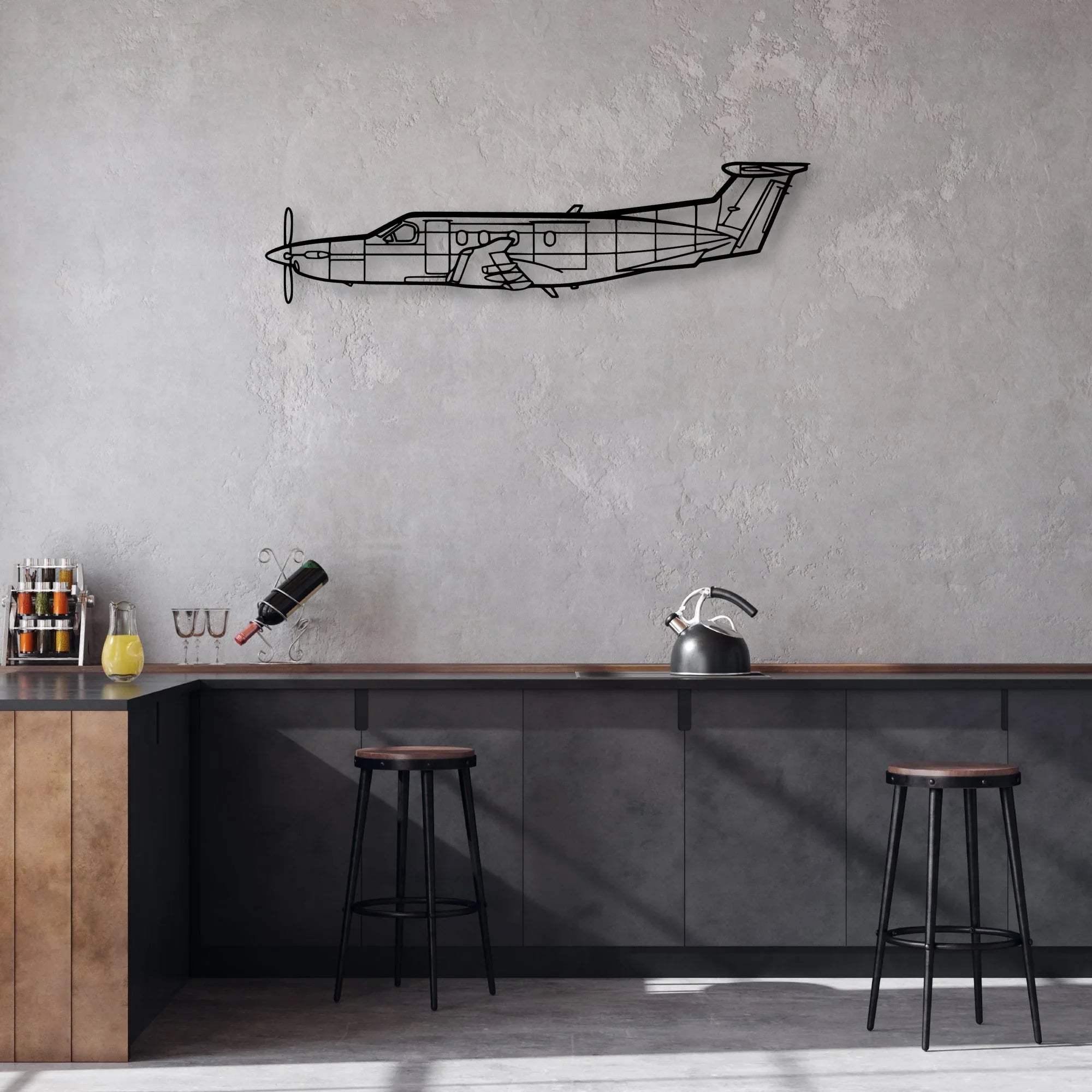 Pilatus PC-12 Classic Aircraft Silhouette Metal Wall Art - Aviation Hangar Decor
