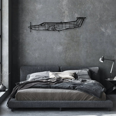 Pilatus PC-12 Classic Aircraft Silhouette Metal Wall Art - Aviation Hangar Decor