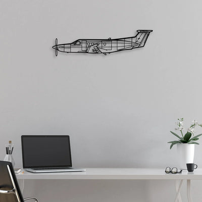 Pilatus PC-12 Classic Aircraft Silhouette Metal Wall Art - Aviation Hangar Decor