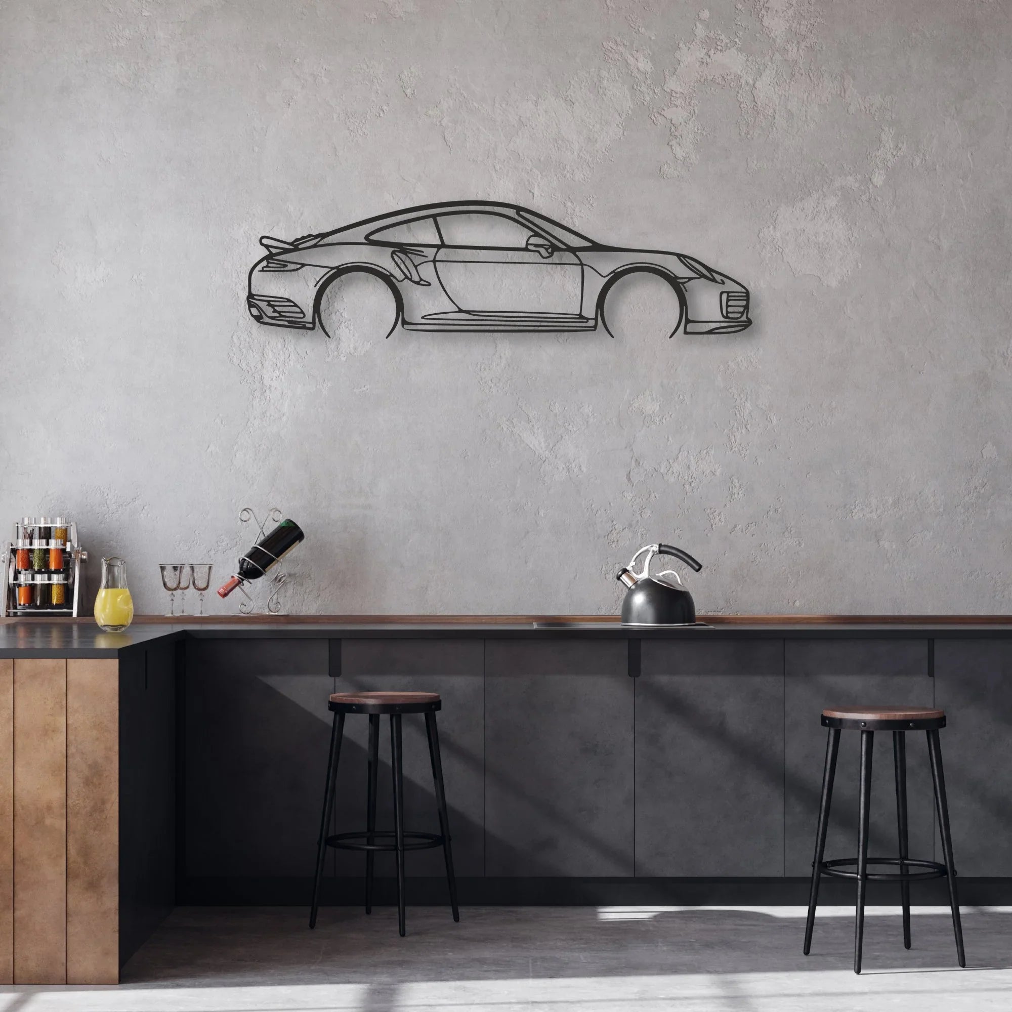 porsche 911 model 991 turbo s Classic Silhouette Metal Wall Art - Automotive Garage Decor