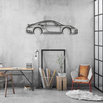porsche 911 model 991 turbo s Classic Silhouette Metal Wall Art - Automotive Garage Decor