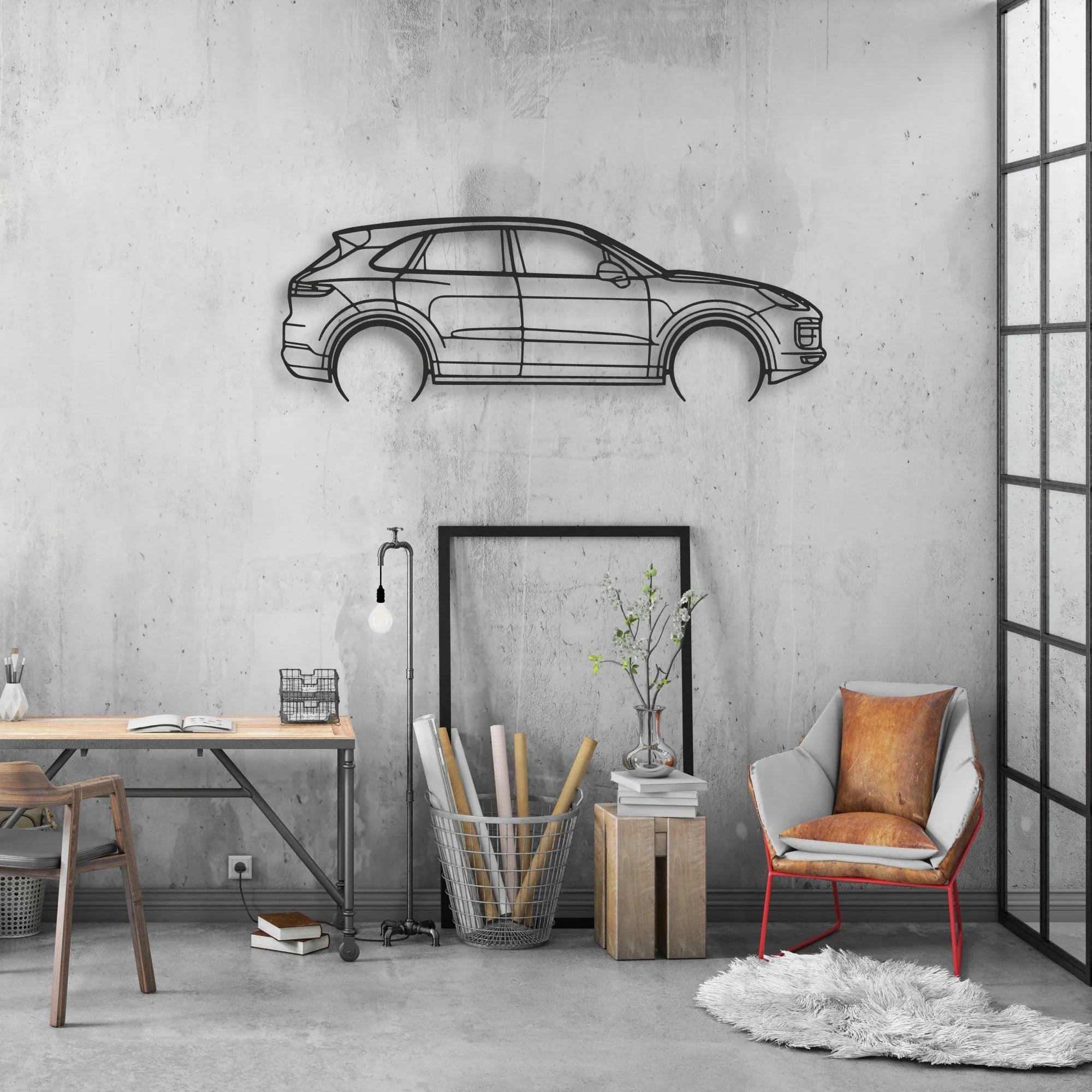 porsche cayenne turbo Classic Silhouette Metal Wall Art - Automotive Garage Decor