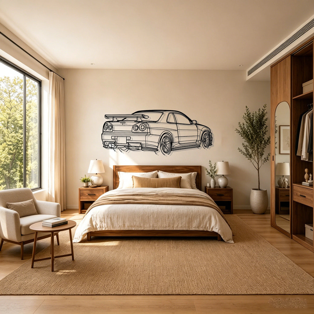 R34 GTR Nismo Angled View Metal Wall Art - Classic Car Garage Decor