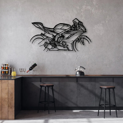R6 2018 Classic Motorcycle Silhouette Metal Wall Art - Moto Garage Decor