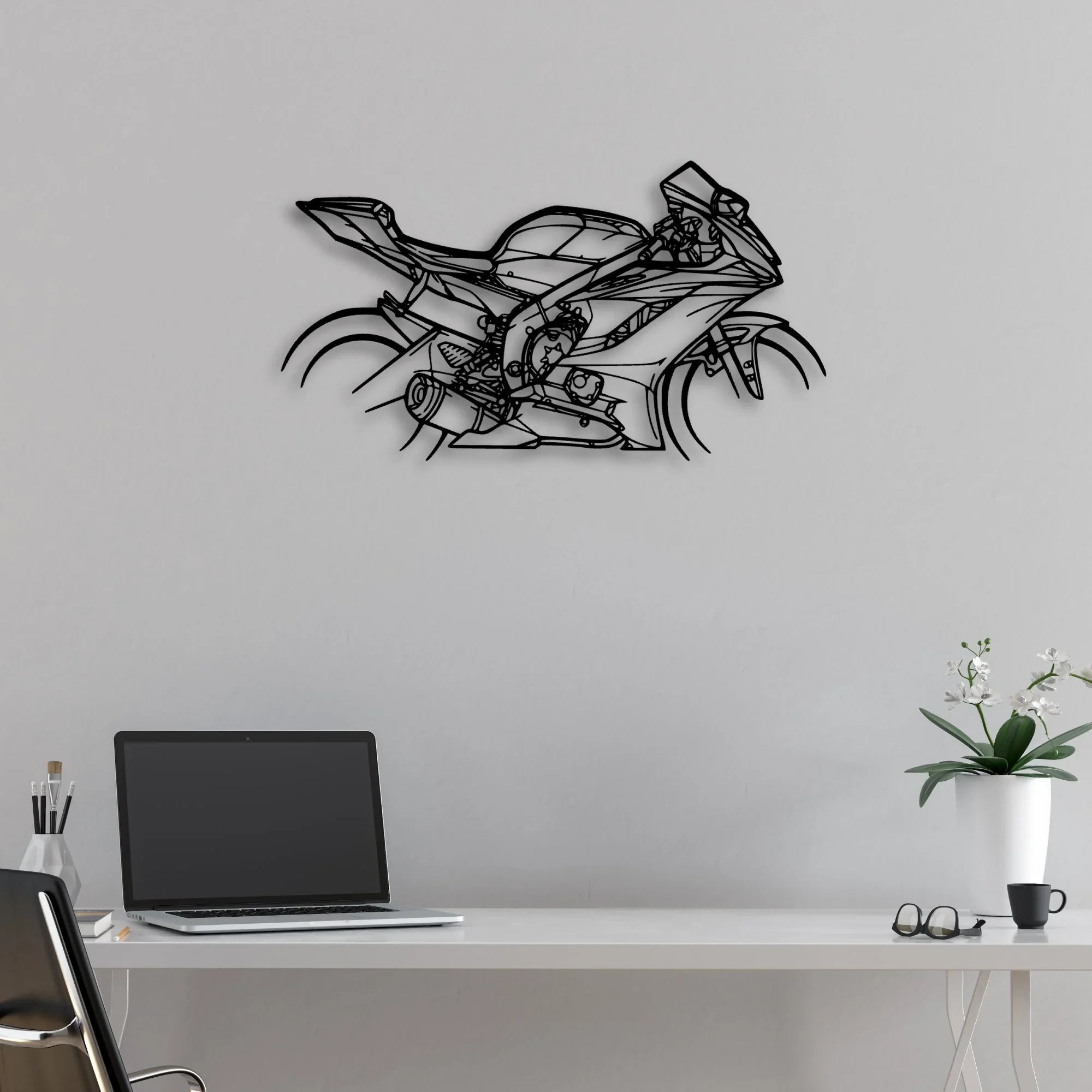R6 2018 Classic Motorcycle Silhouette Metal Wall Art - Moto Garage Decor