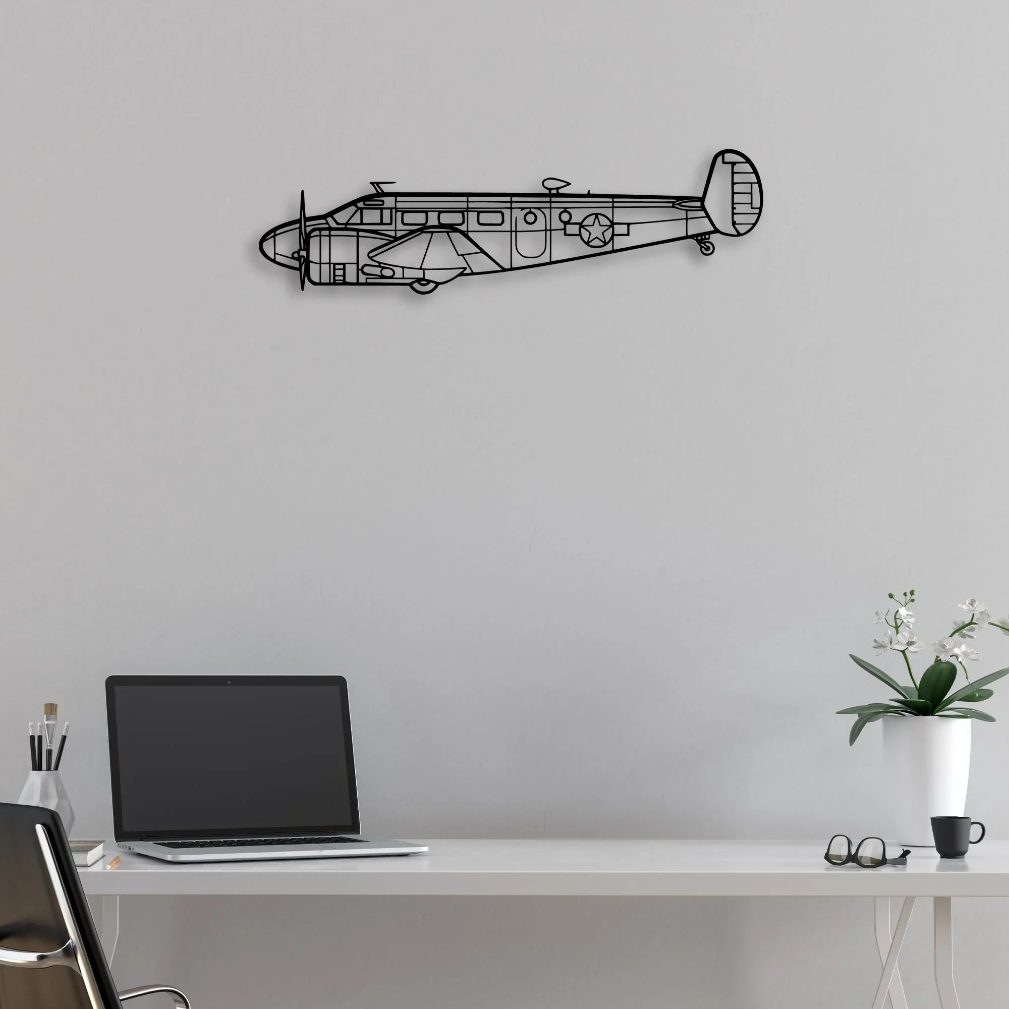 RC-45 Classic Aircraft Silhouette Metal Wall Art - Aviation Hangar Decor