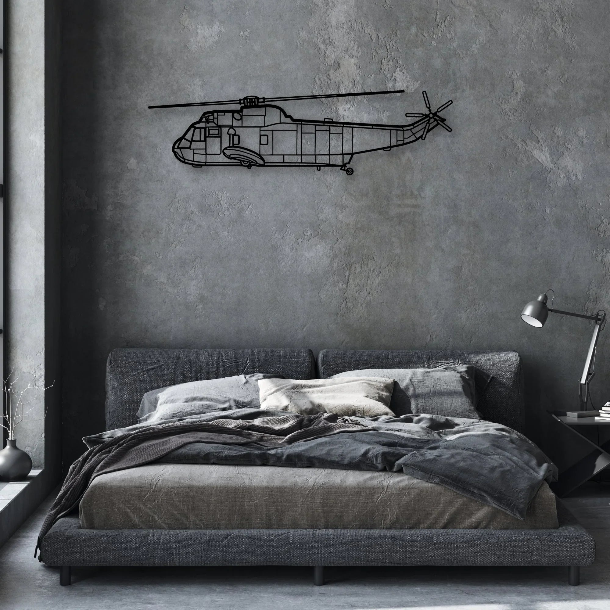 SH-3 Sea King Classic Aircraft Silhouette Metal Wall Art - Aviation Hangar Decor