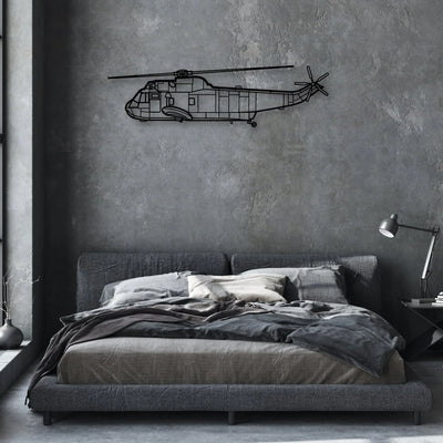 SH-3 Sea King Classic Aircraft Silhouette Metal Wall Art - Aviation Hangar Decor