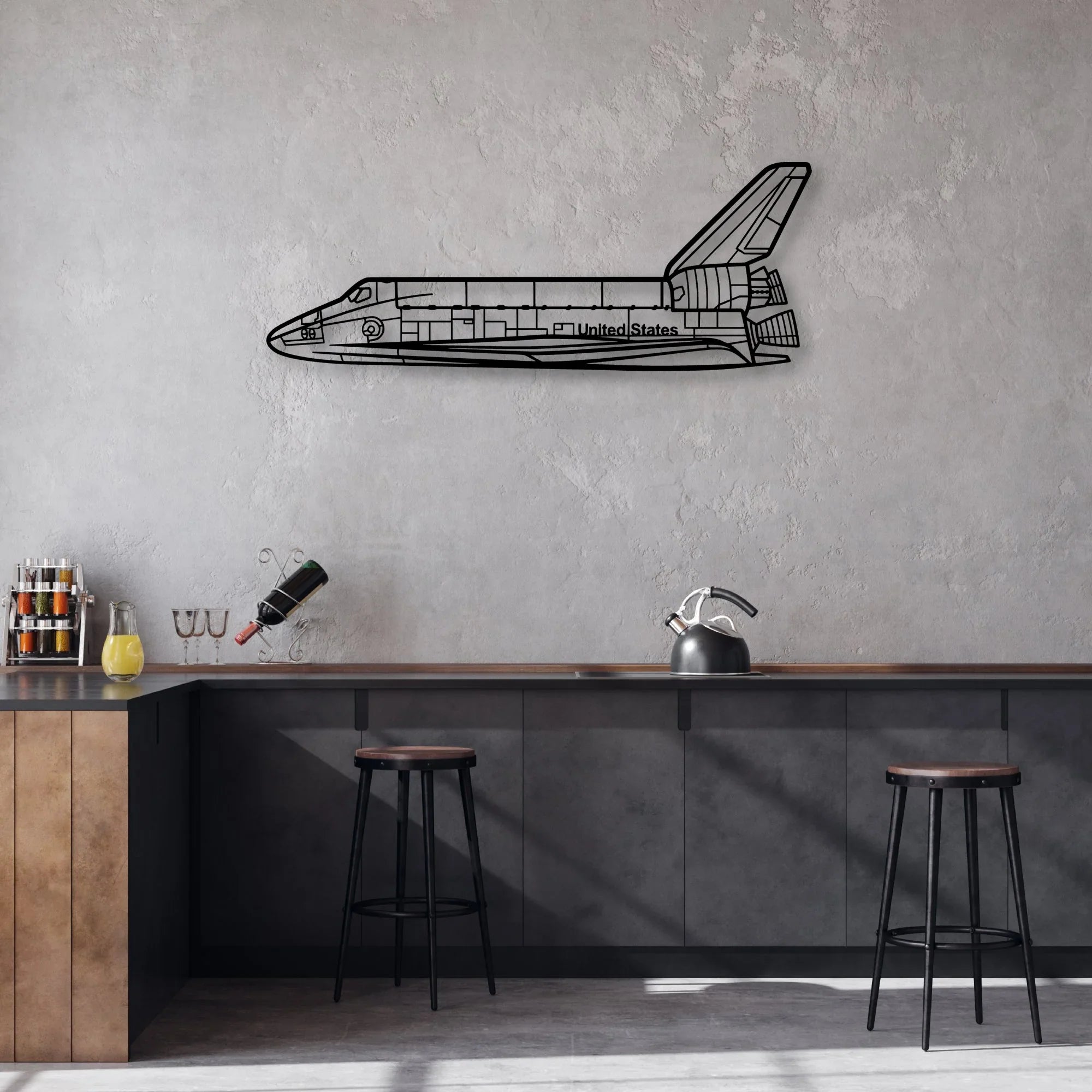 Space Shuttle Classic Aircraft Silhouette Metal Wall Art - Aviation Hangar Decor