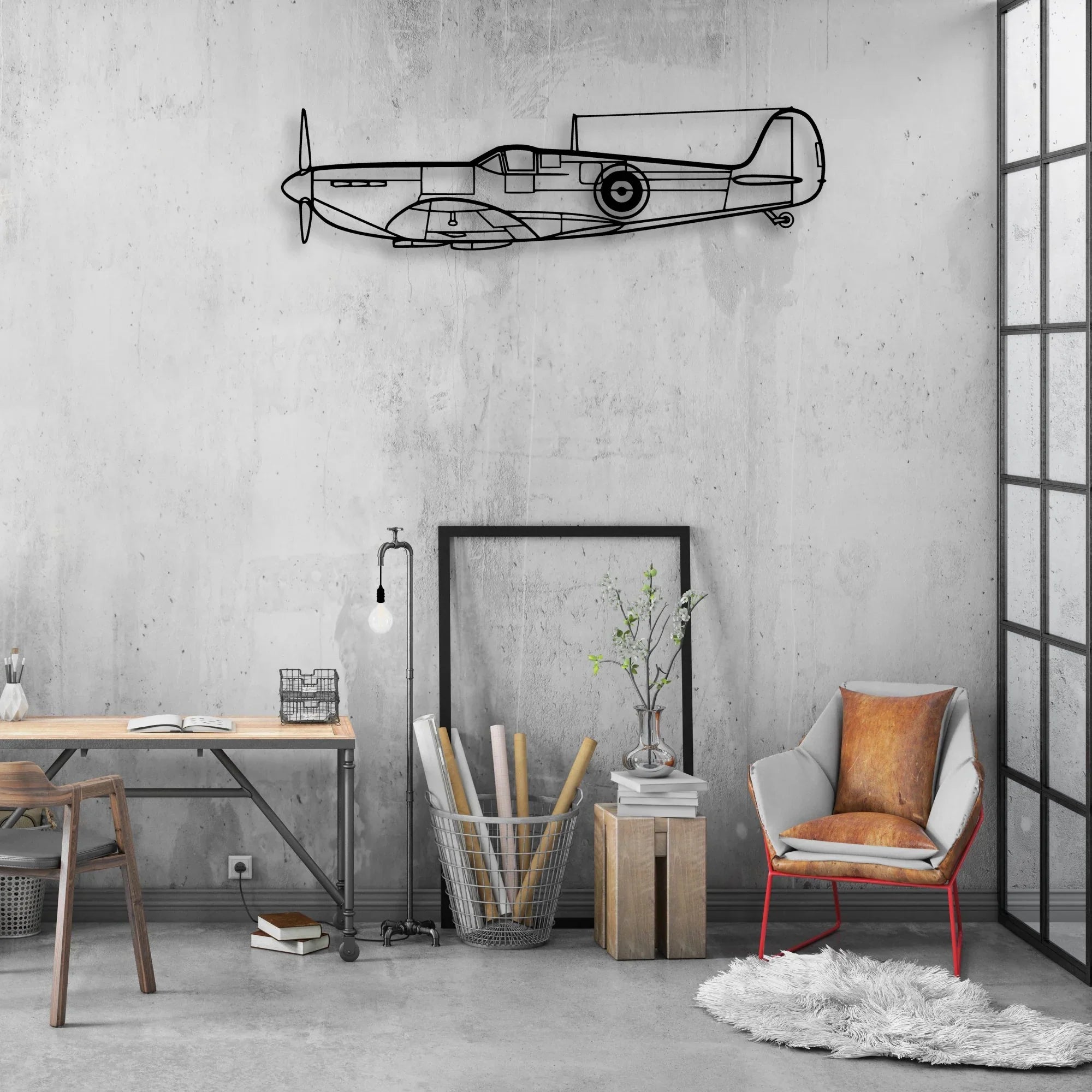 Spitfire Classic Aircraft Silhouette Metal Wall Art - Aviation Hangar Decor