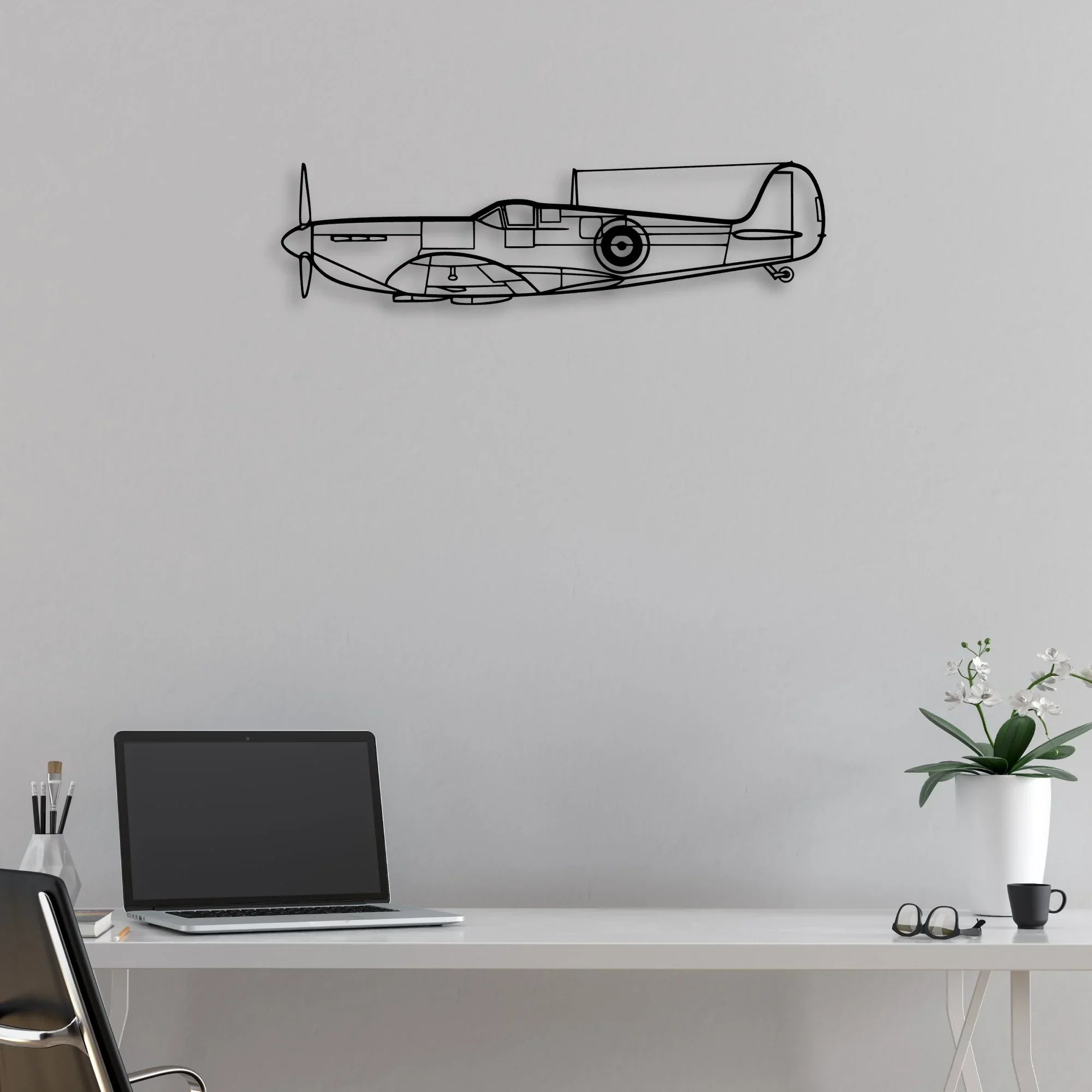 Spitfire Classic Aircraft Silhouette Metal Wall Art - Aviation Hangar Decor