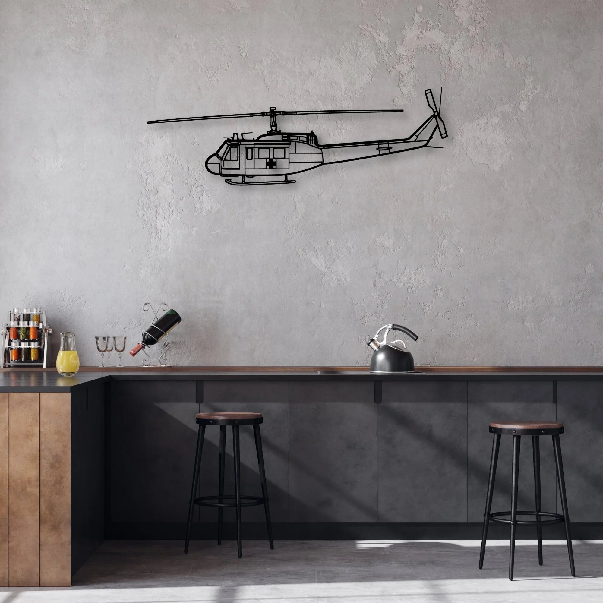 UH-1 Iroquois Huey 1970 Classic Aircraft Silhouette Metal Wall Art - Aviation Hangar Decor