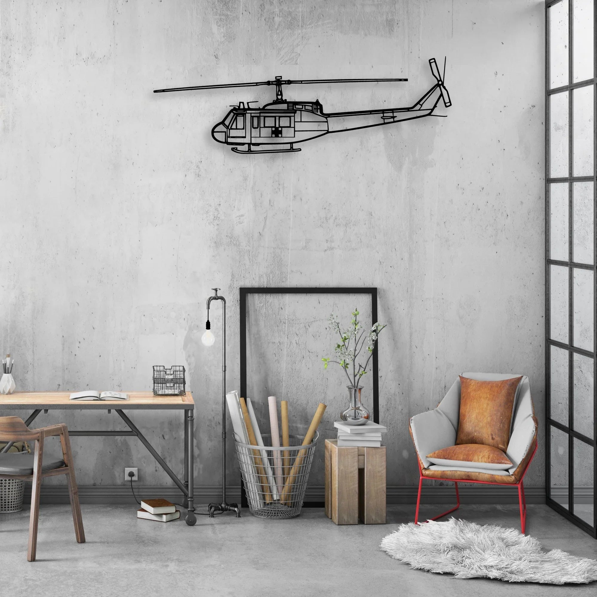 UH-1 Iroquois Huey 1970 Classic Aircraft Silhouette Metal Wall Art - Aviation Hangar Decor