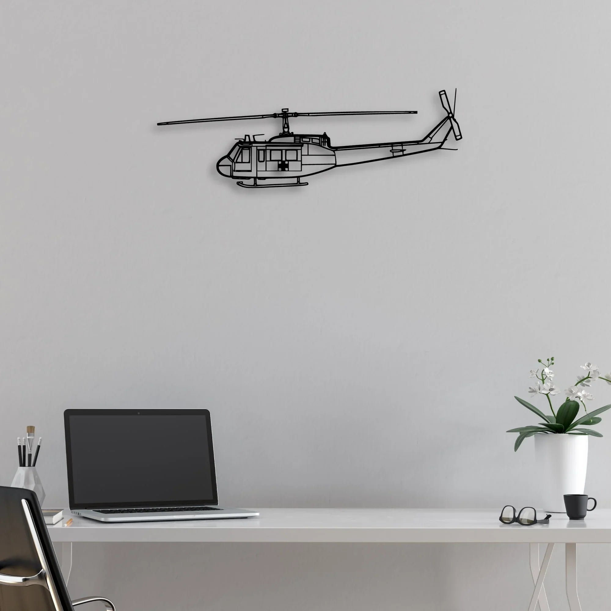 UH-1 Iroquois Huey 1970 Classic Aircraft Silhouette Metal Wall Art - Aviation Hangar Decor