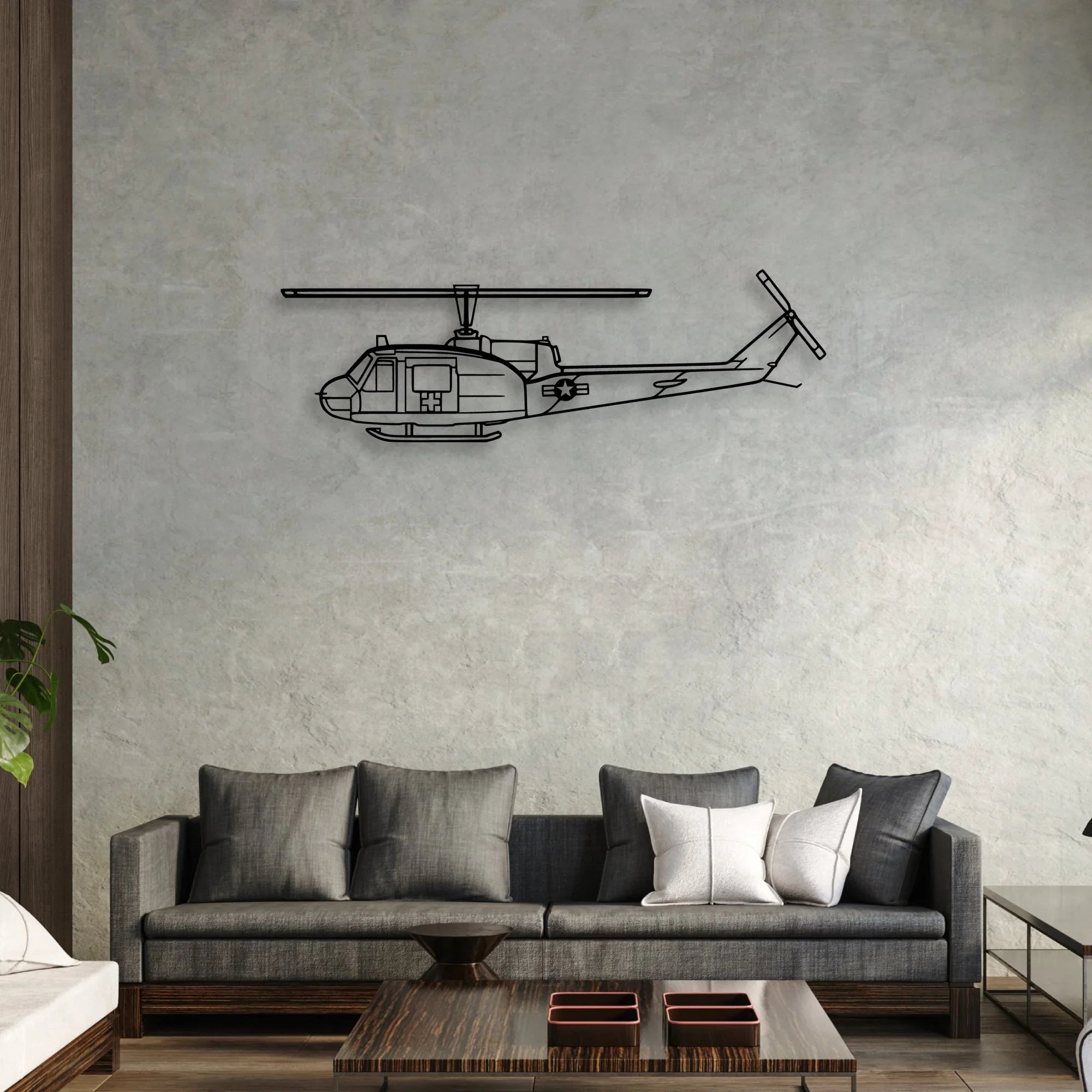 UH-1 Med Huey Classic Aircraft Silhouette Metal Wall Art - Aviation Hangar Decor