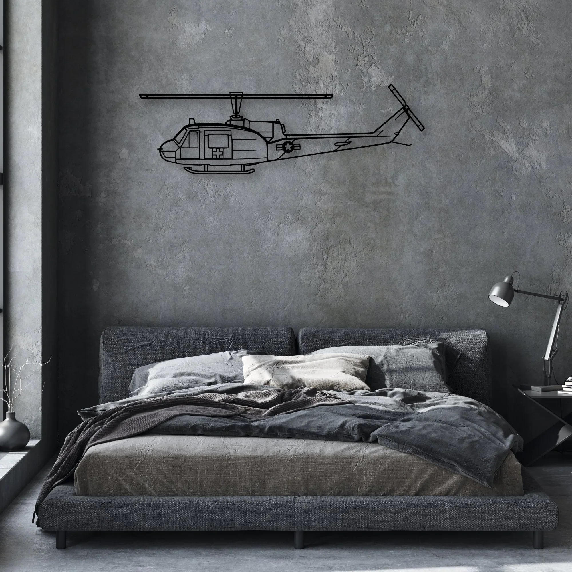 UH-1 Med Huey Classic Aircraft Silhouette Metal Wall Art - Aviation Hangar Decor