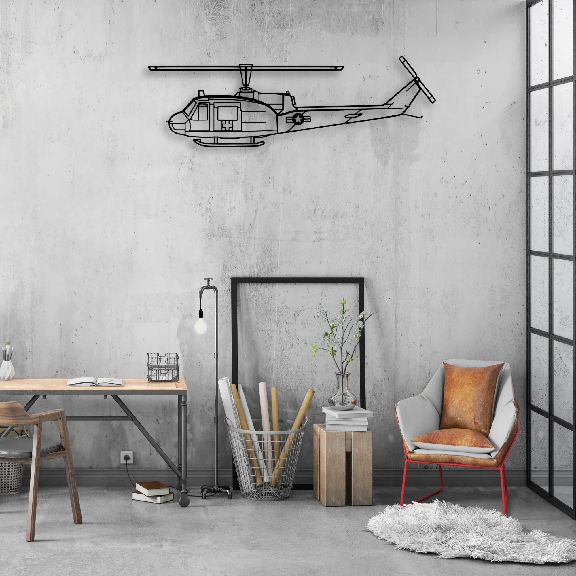 UH-1 Med Huey Classic Aircraft Silhouette Metal Wall Art - Aviation Hangar Decor