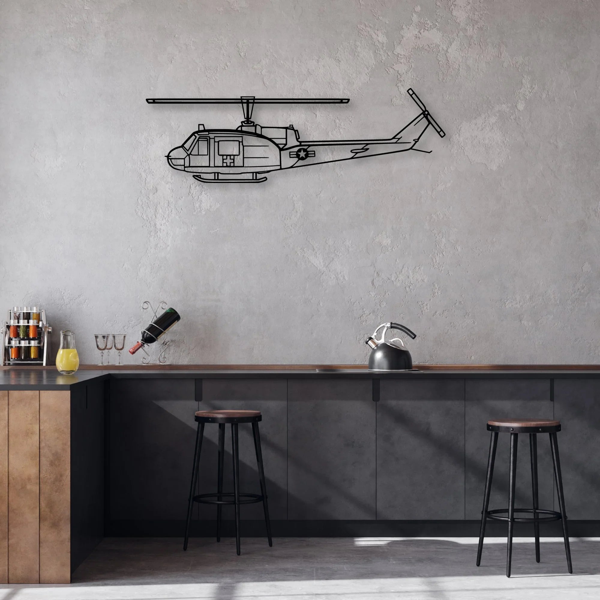 UH-1 Med Classic Aircraft Silhouette Metal Wall Art - Aviation Hangar Decor