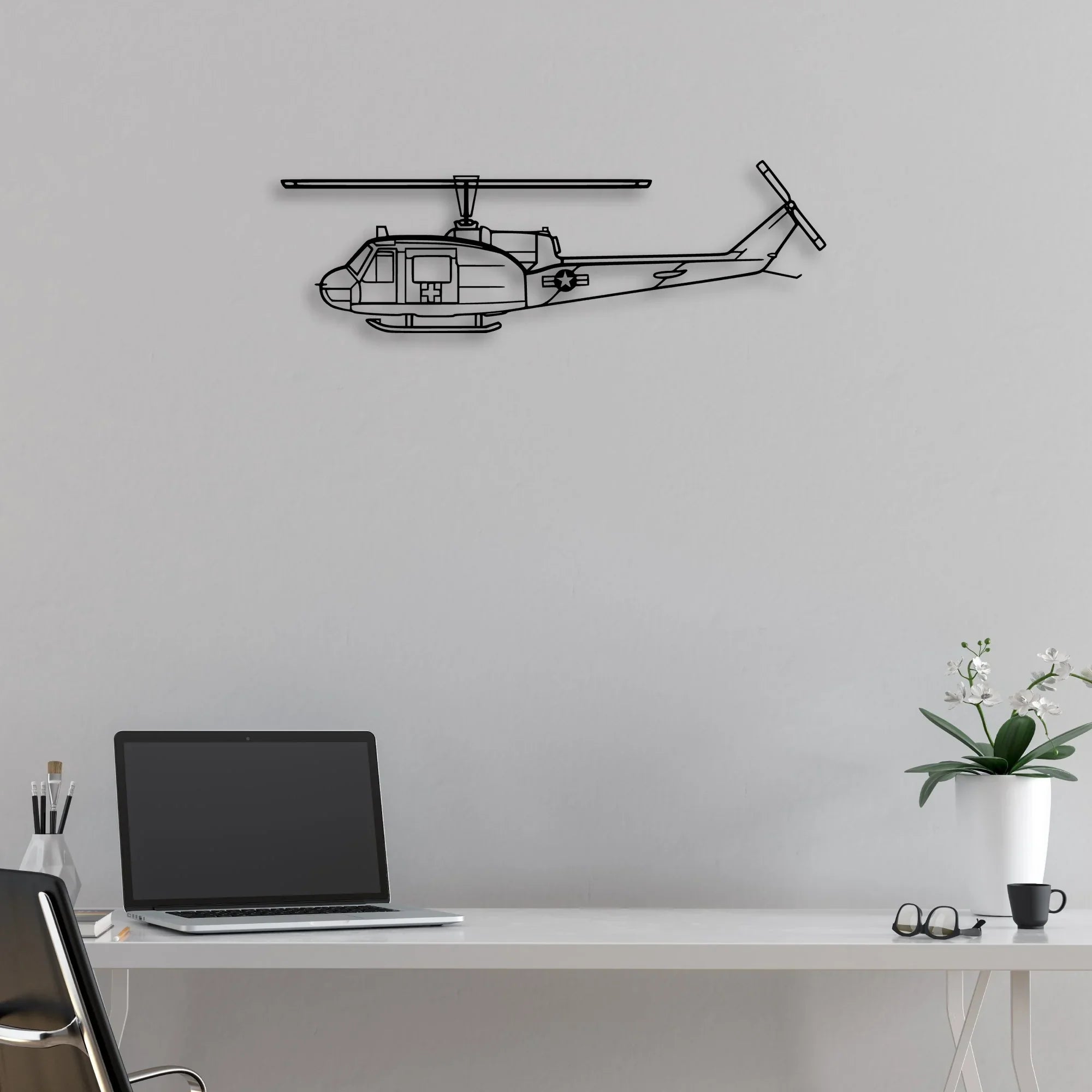 UH-1 Med Classic Aircraft Silhouette Metal Wall Art - Aviation Hangar Decor