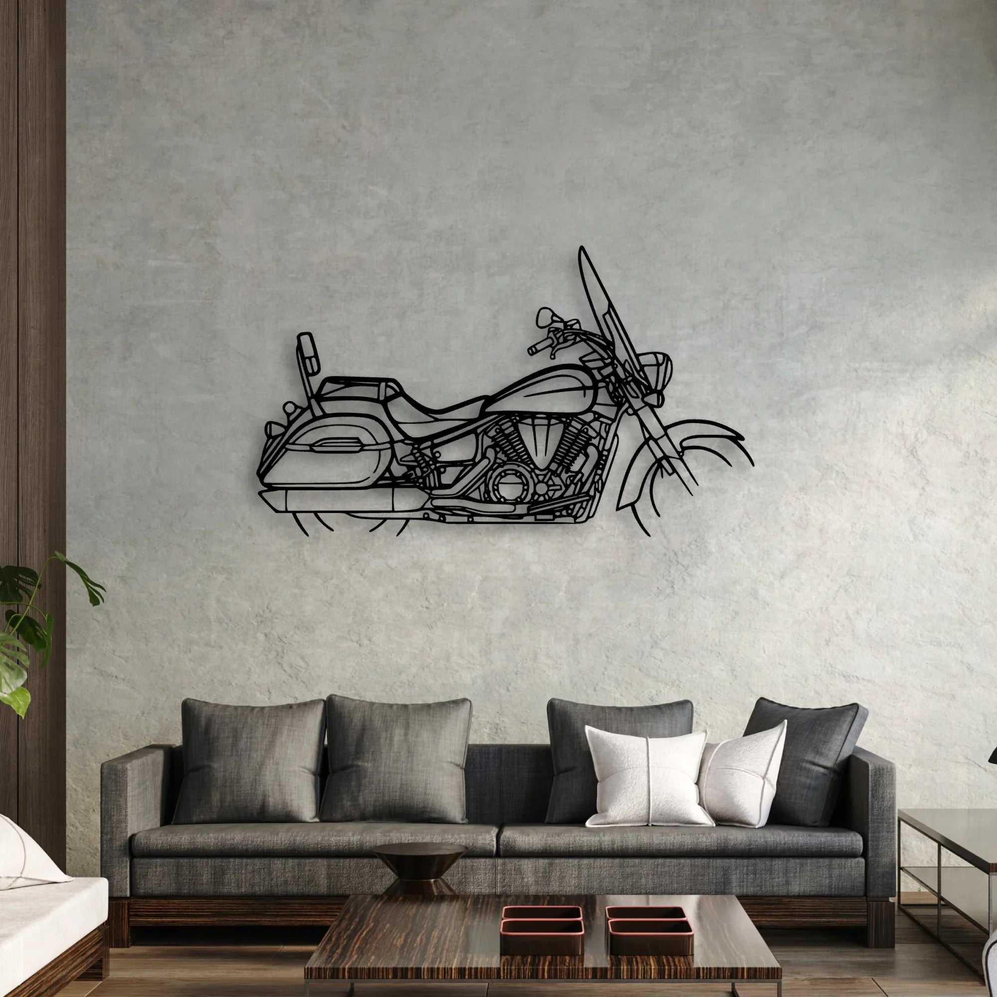 V Star 1300 Tourer Classic Motorcycle Silhouette Metal Wall Art - Moto Garage Decor