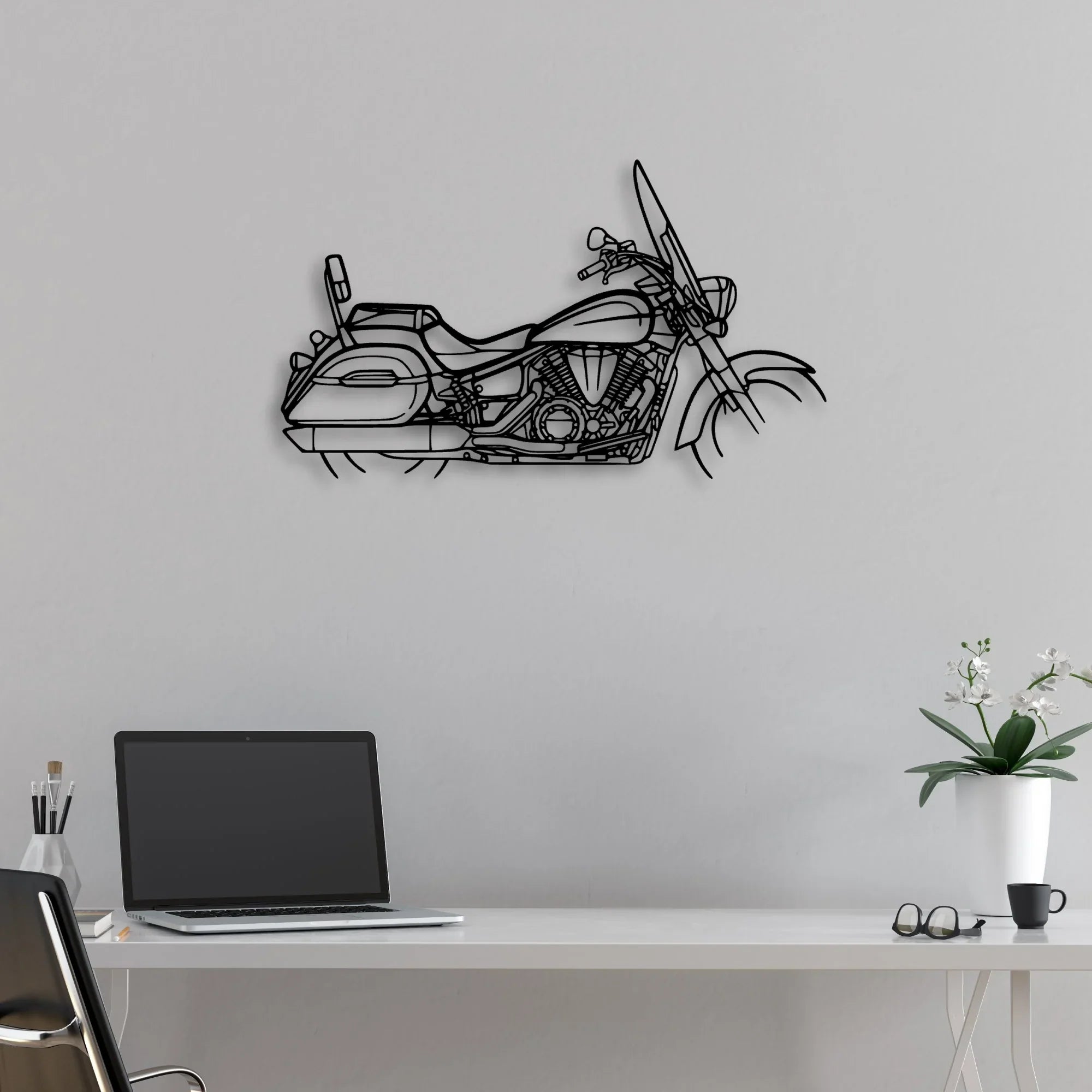 V Star 1300 Tourer Classic Motorcycle Silhouette Metal Wall Art - Moto Garage Decor