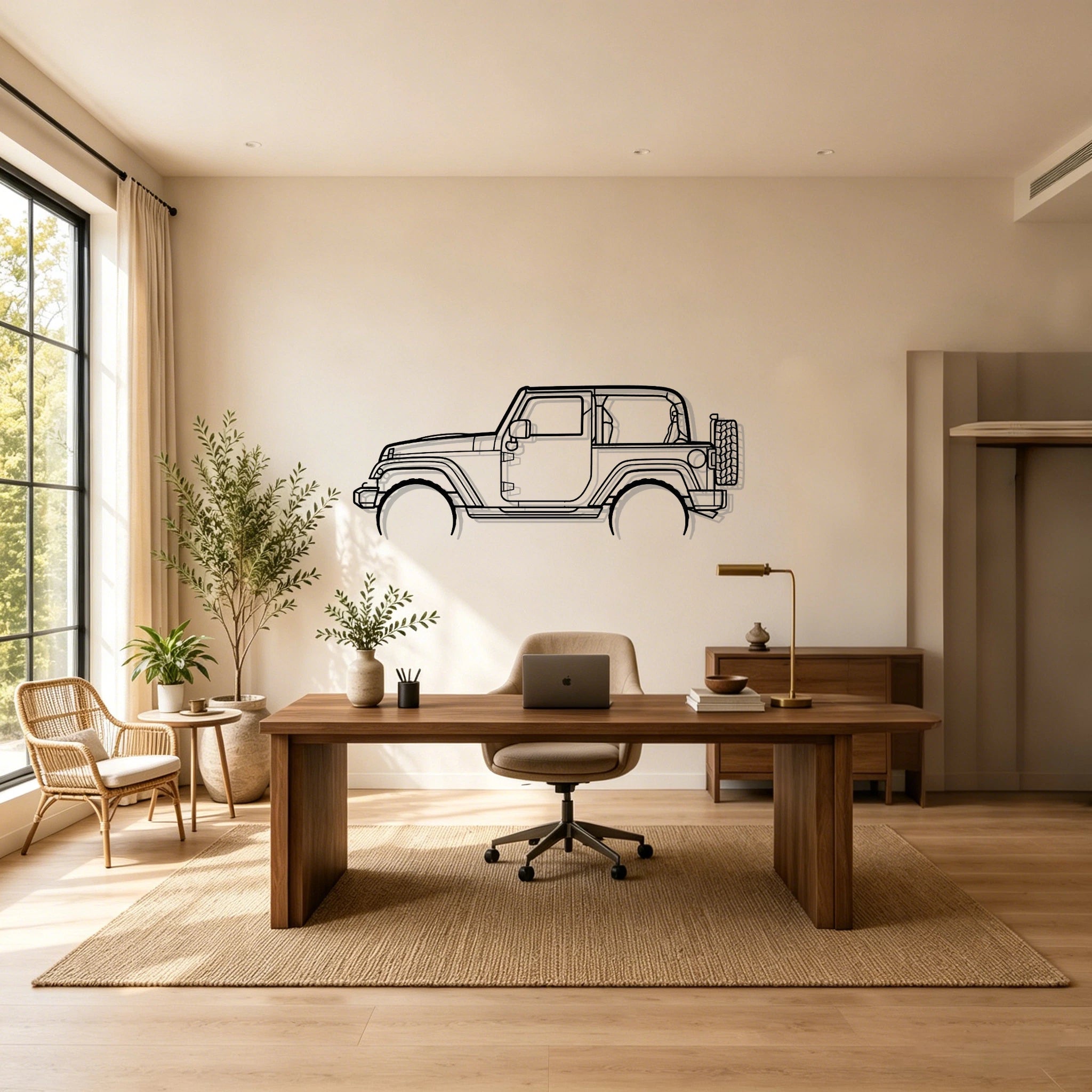 Wrangler 2 Door Detailed Silhouette Metal Wall Art - Classic Car Garage Decor