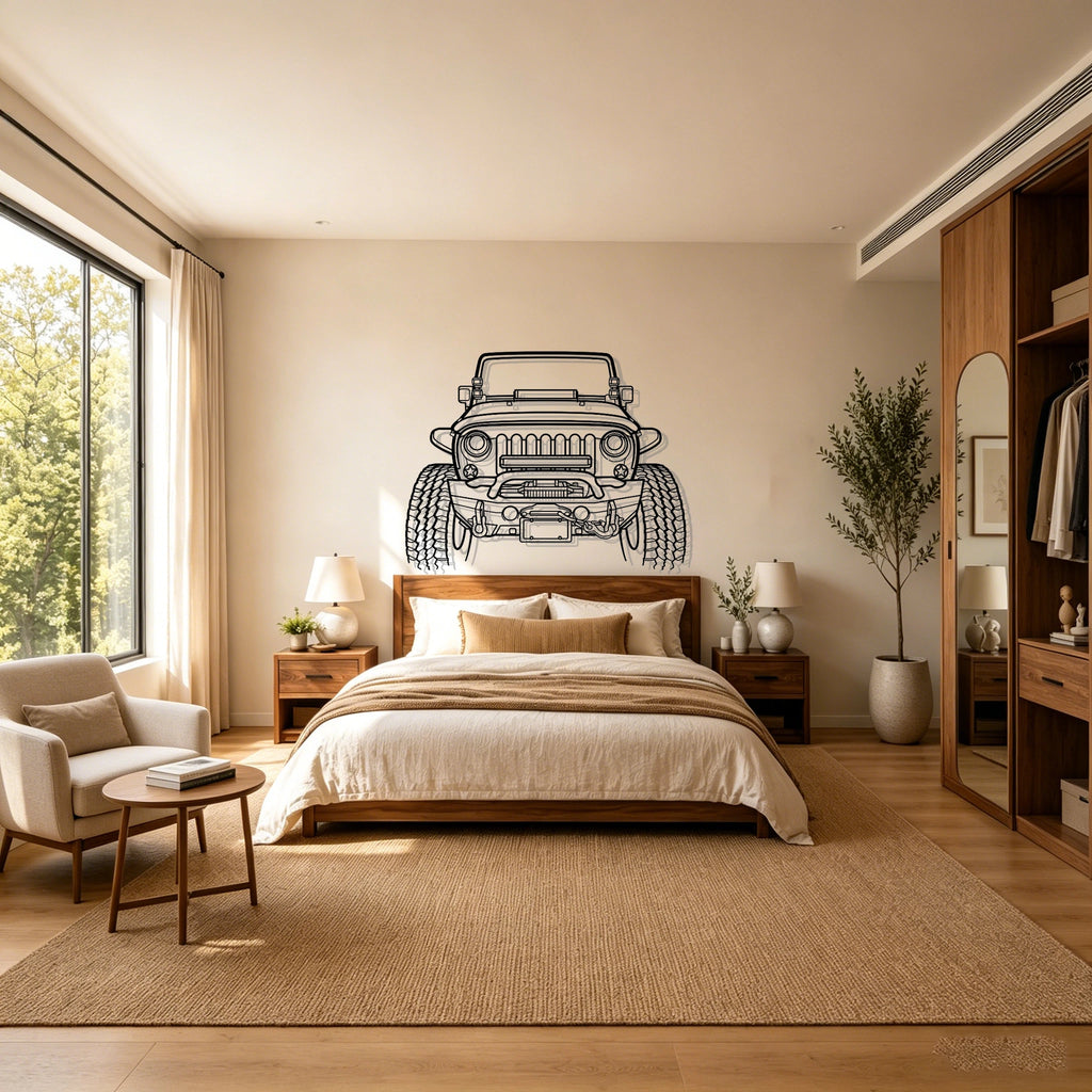 Wrangler Offroad Front View Metal Wall Art - Classic Car Garage Decor