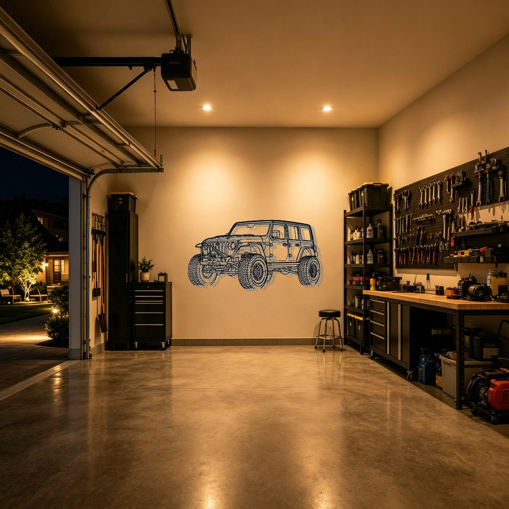 Wrangler Unlimited Angled View Metal Wall Art - Classic Car Garage Decor