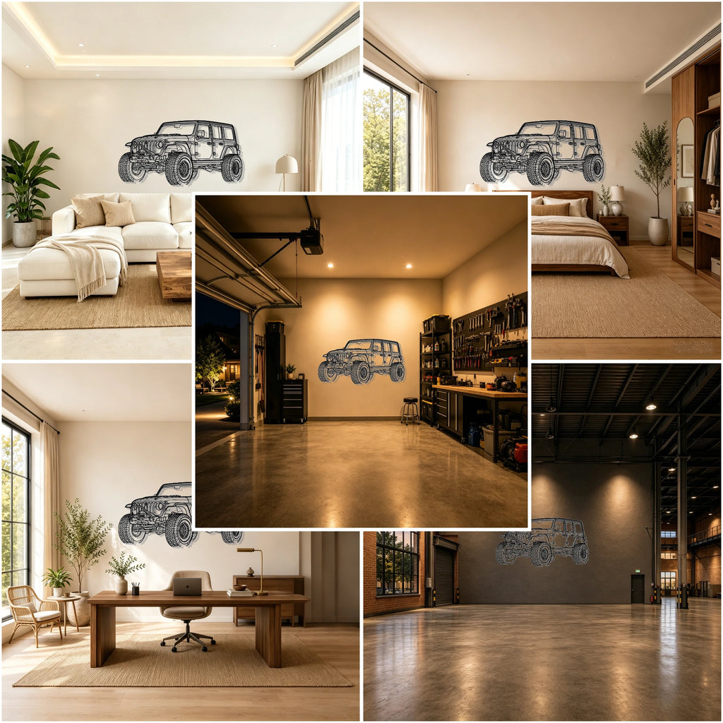 Wrangler Unlimited Angled View Metal Wall Art - Classic Car Garage Decor